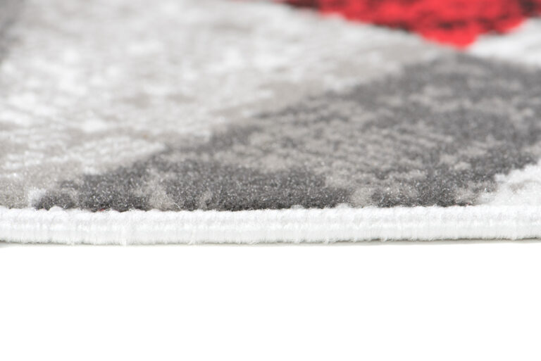 Alfombra Maya Gris Rojo Abstracto Zigzag