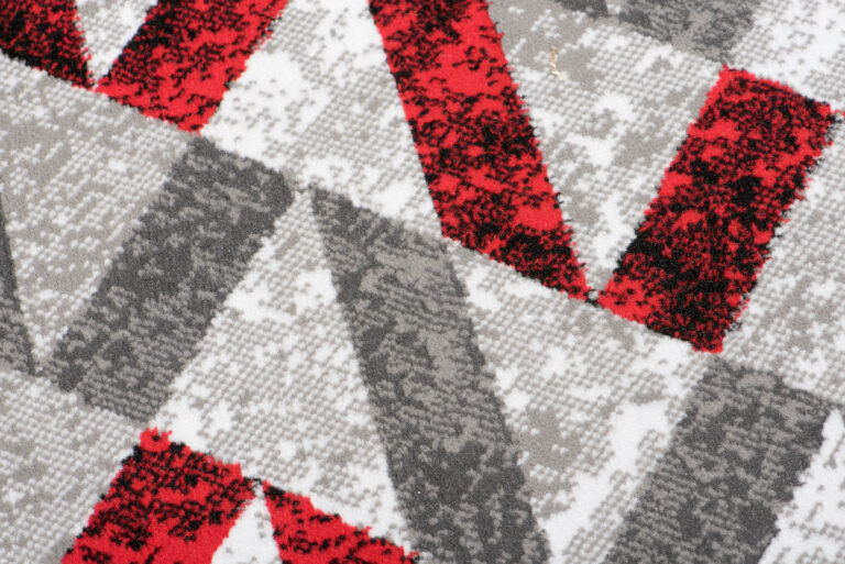 Alfombra Maya Gris Rojo Abstracto Zigzag