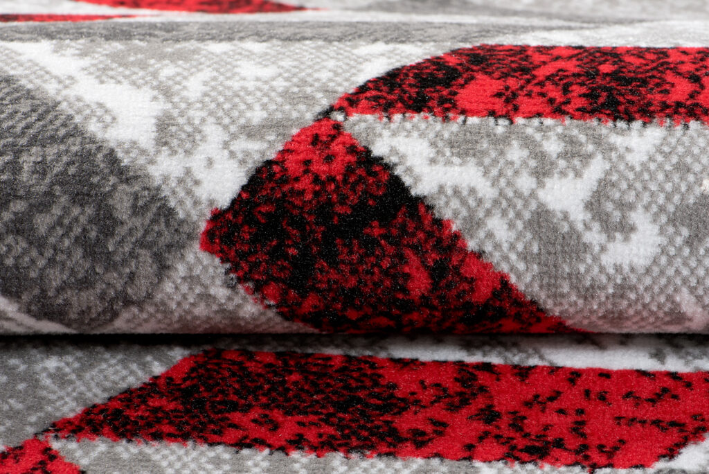Alfombra Maya Gris Rojo Abstracto Zigzag