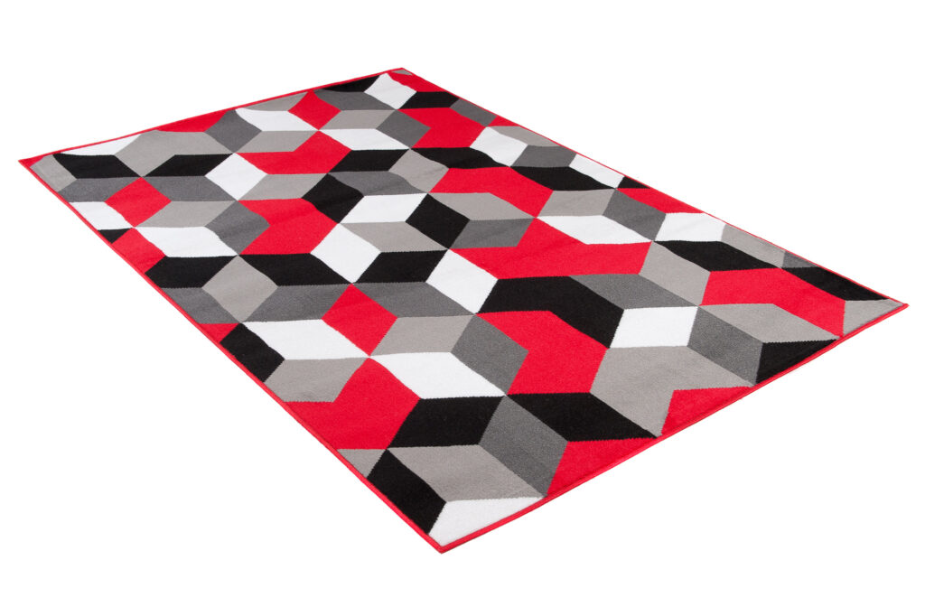 Alfombra Maya Gris Rojo Cubos