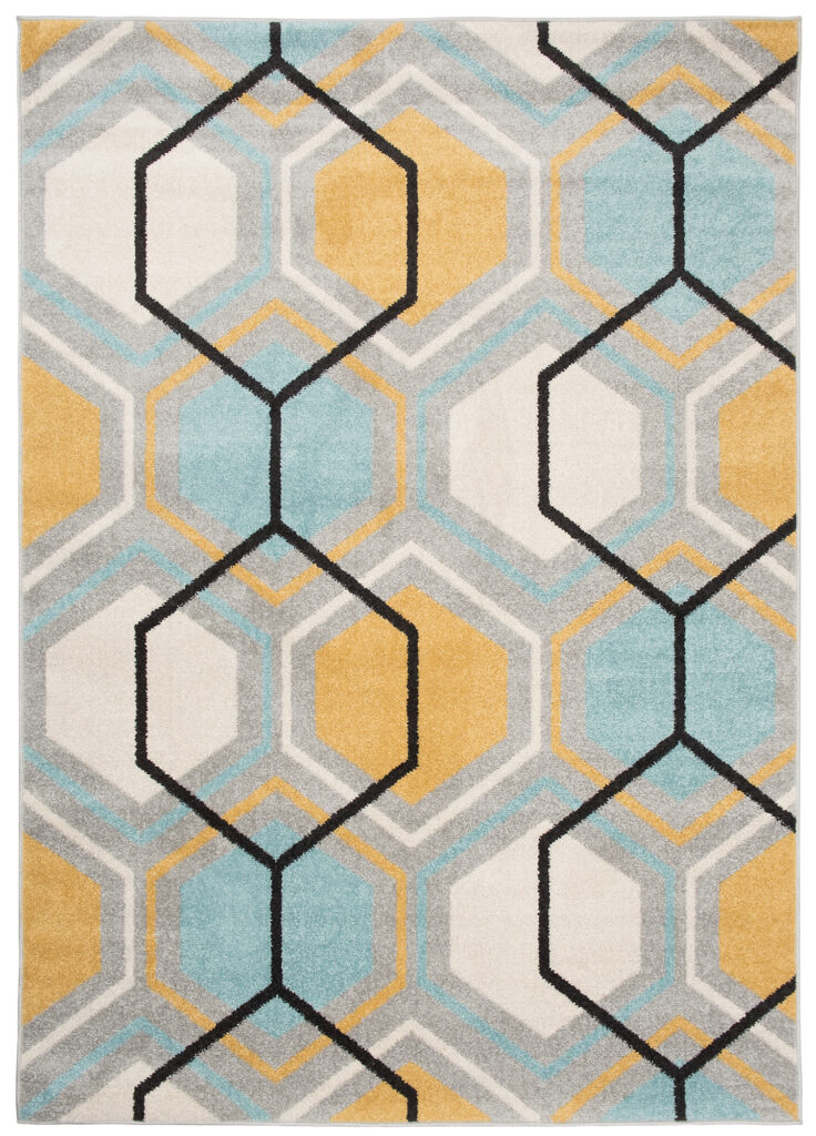 Alfombra Lazur Gris Amarillo Azul Geométrico Cubo