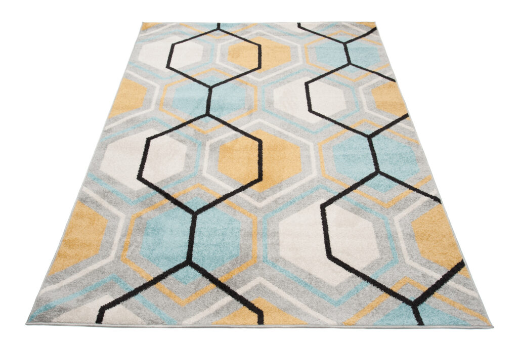 Alfombra Lazur Gris Amarillo Azul Geométrico Cubo