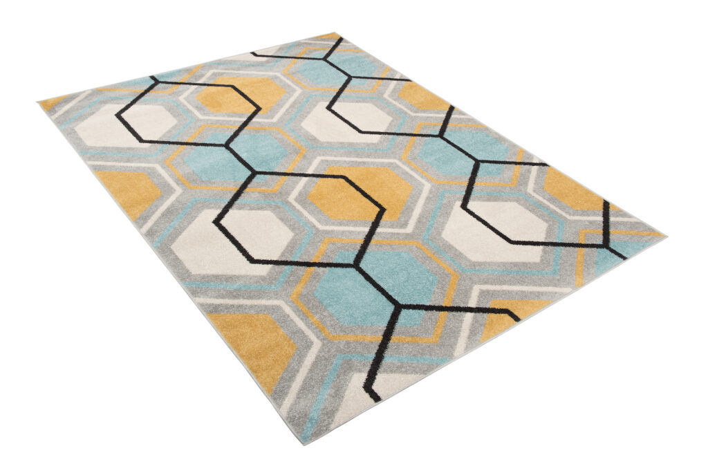Alfombra Lazur Gris Amarillo Azul Geométrico Cubo