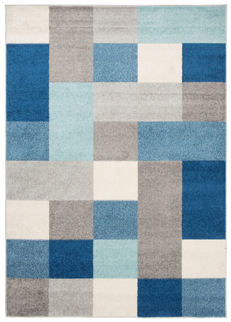 Alfombra Lazur Gris Azul Geométrico Cuadrados
