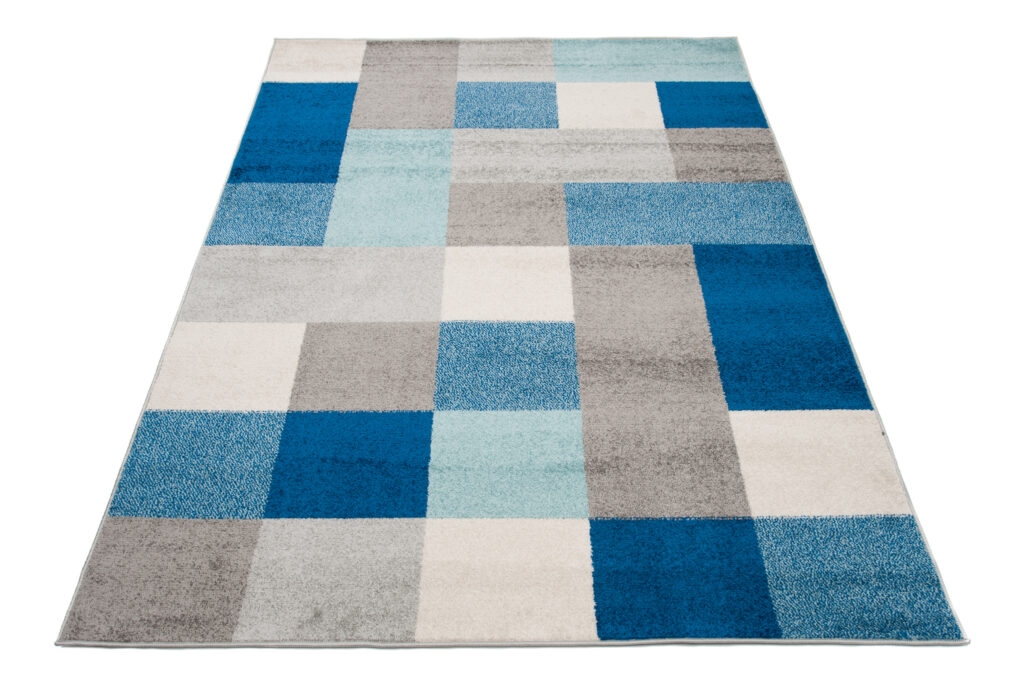 Alfombra Lazur Gris Azul Geométrico Cuadrados