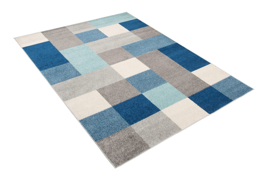 Alfombra Lazur Gris Azul Geométrico Cuadrados