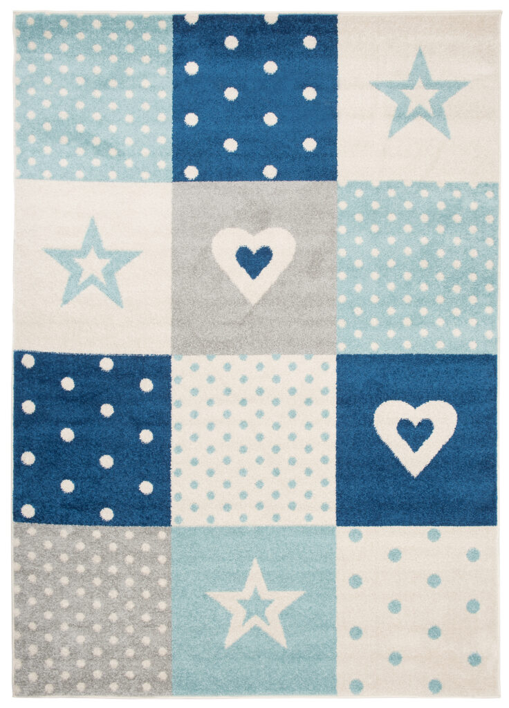 Alfombra Lazur Gris Azul Cuadrados Infantil