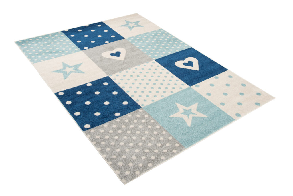 Alfombra Lazur Gris Azul Cuadrados Infantil