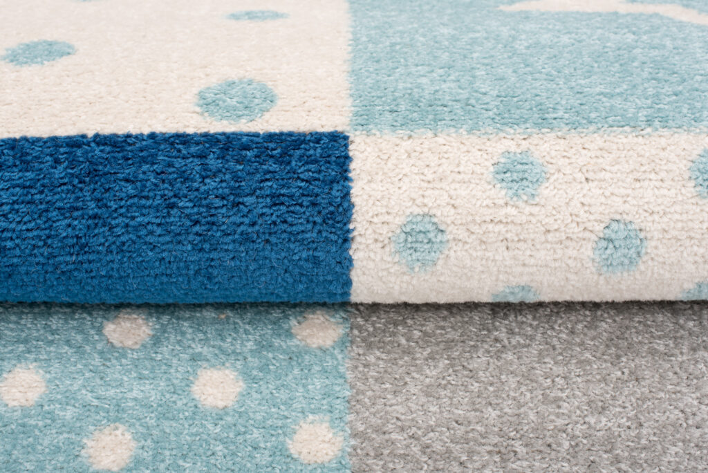 Alfombra Lazur Gris Azul Cuadrados Infantil