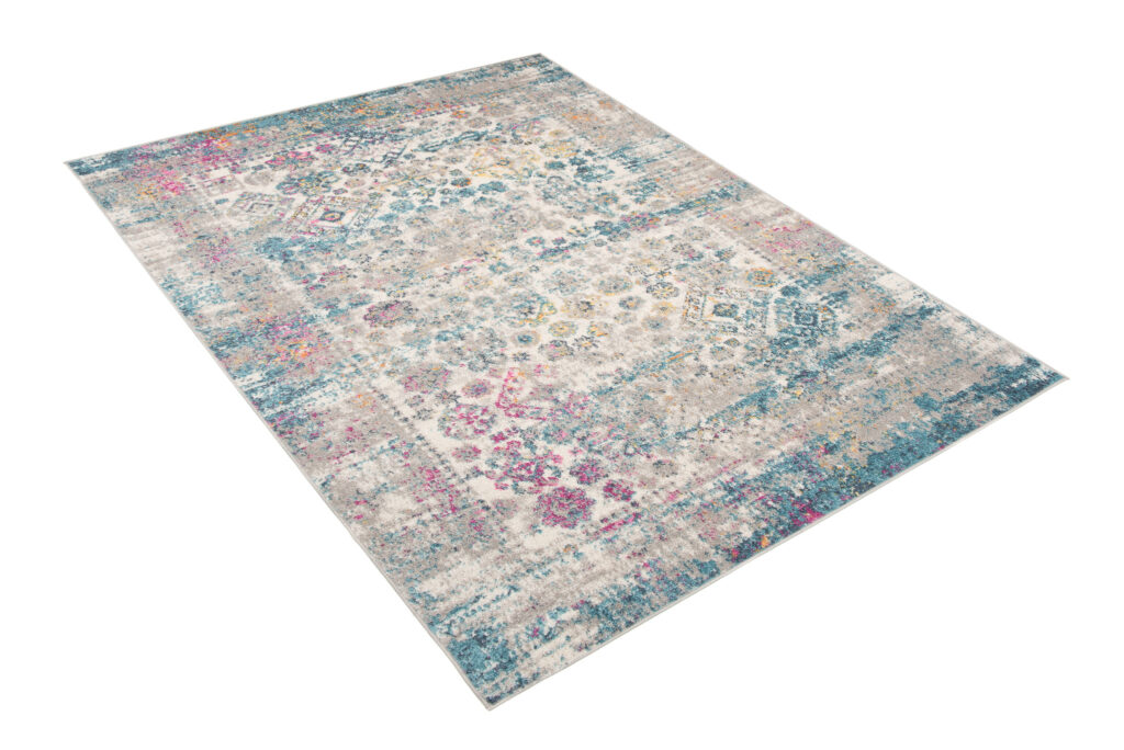 Alfombra Lazur Azul Gris Vintage Flores