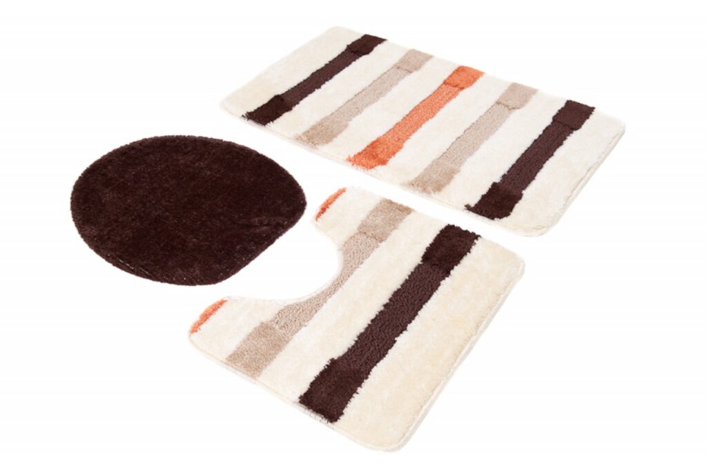 Mono Alfombra de Baño Ducha Crema Marrón 3 Piezas