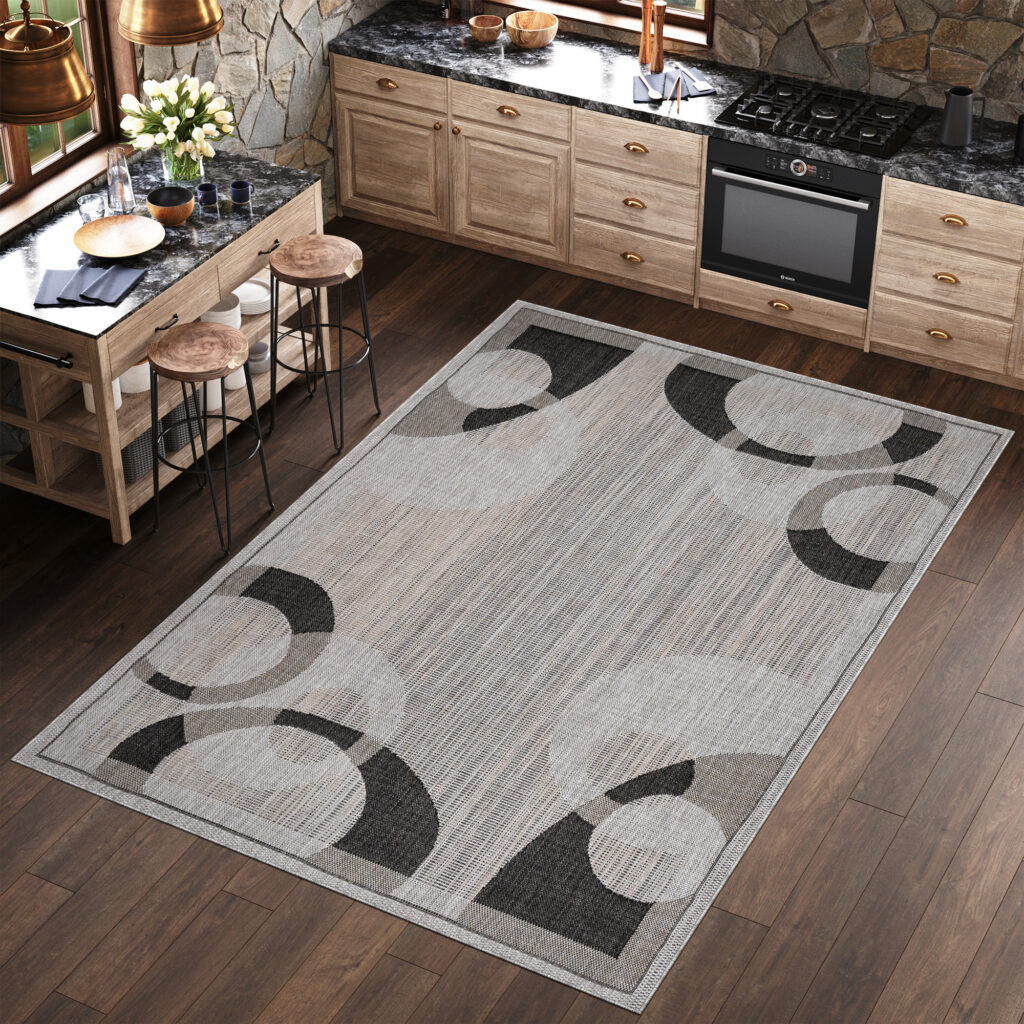 Alfombra Melissa Gris Negro Geométrico Interior Exterior