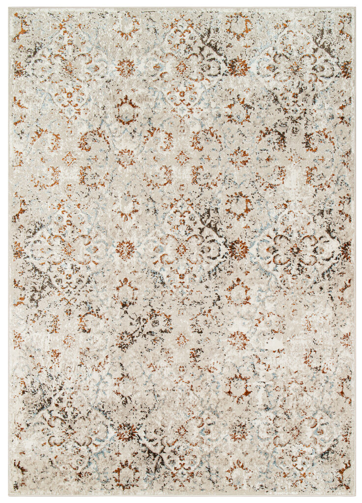 Alfombra Retro Gris Azul Cobre Mosaico Vintage
