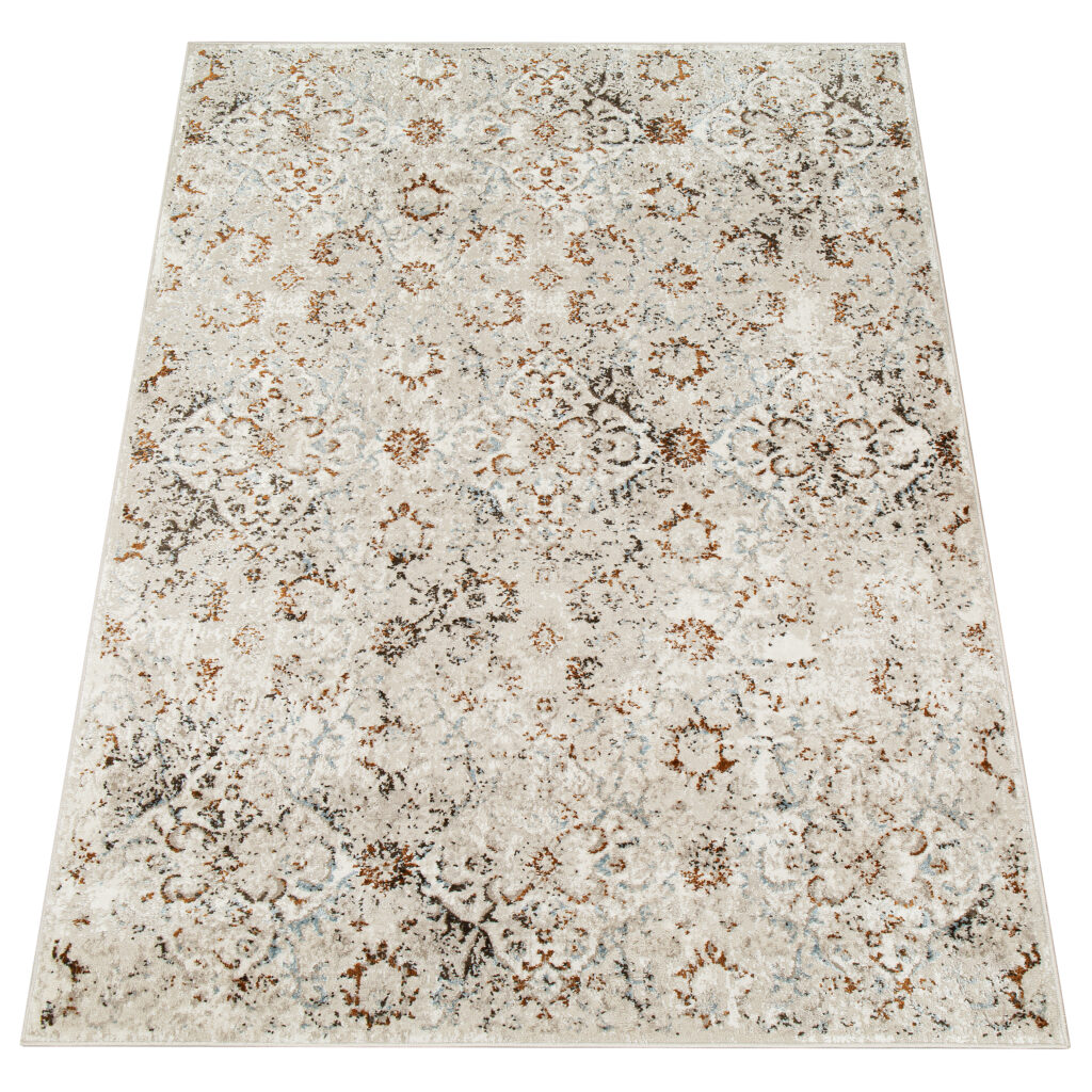 Alfombra Retro Gris Azul Cobre Mosaico Vintage