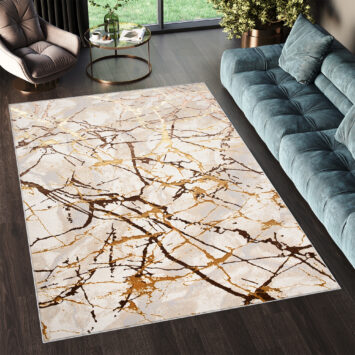 Alfombra Golden Crema Dorado Marrón Líneas