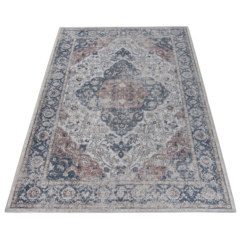 Alfombra Ritz Azul Crema Vintage Rosetón