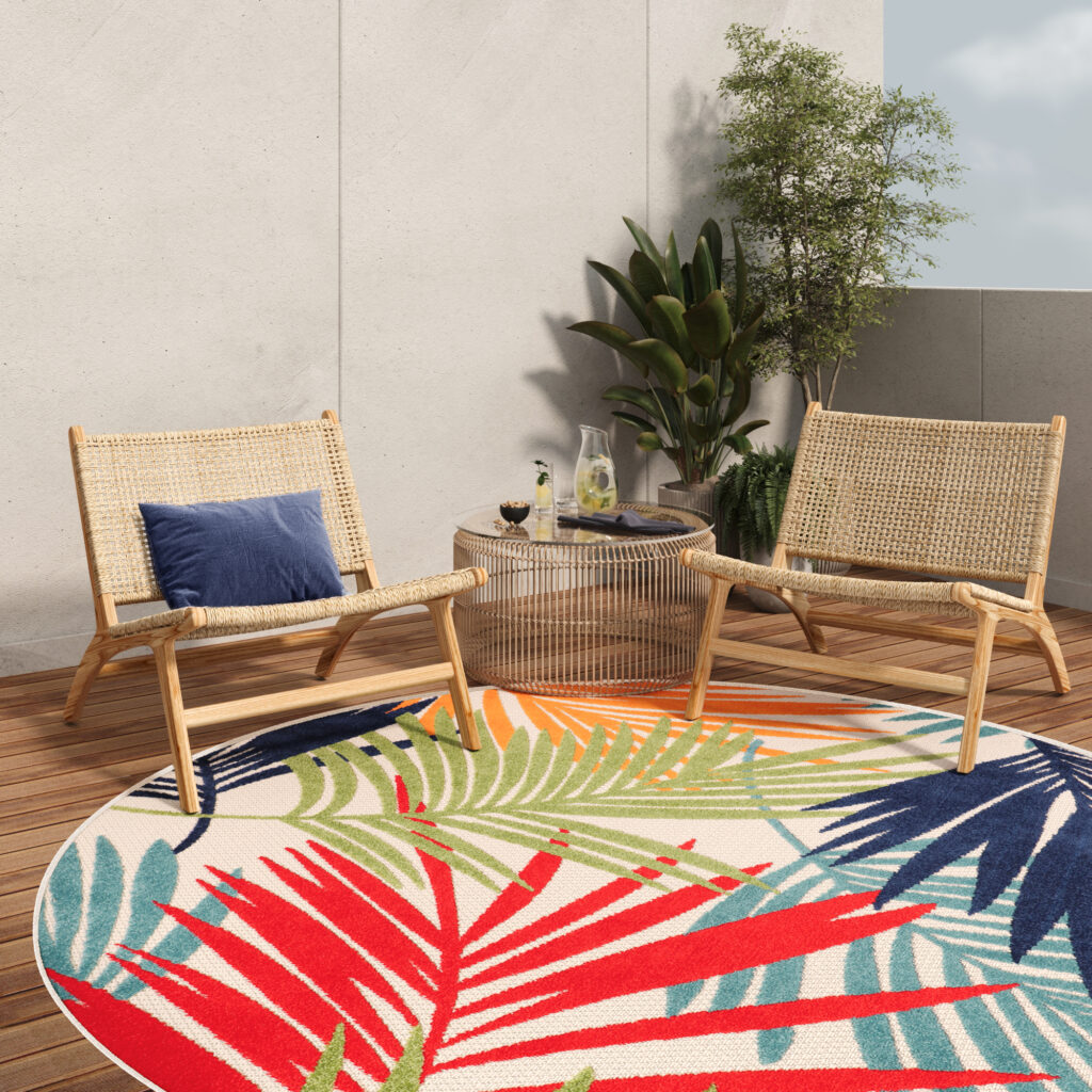 Alfombra Exterior Patio Redonda Multicolores Hojas