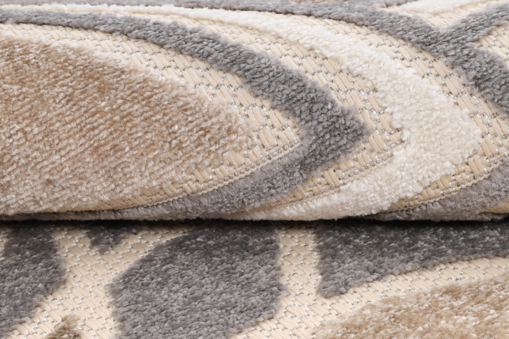 Alfombra Exterior Patio Redonda Crema Gris Flores