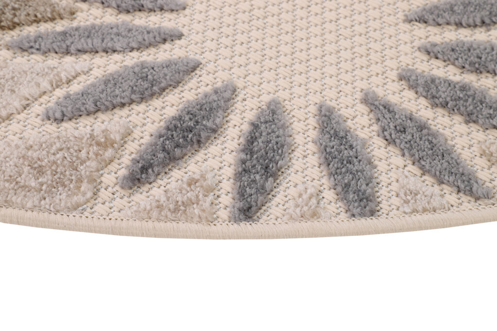 Alfombra Exterior Patio Redonda Crema Gris Flores