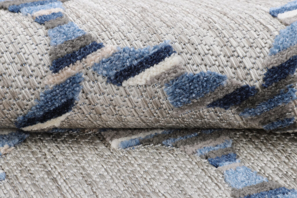 Alfombra Exterior Patio Redonda Gris Azul Trellis