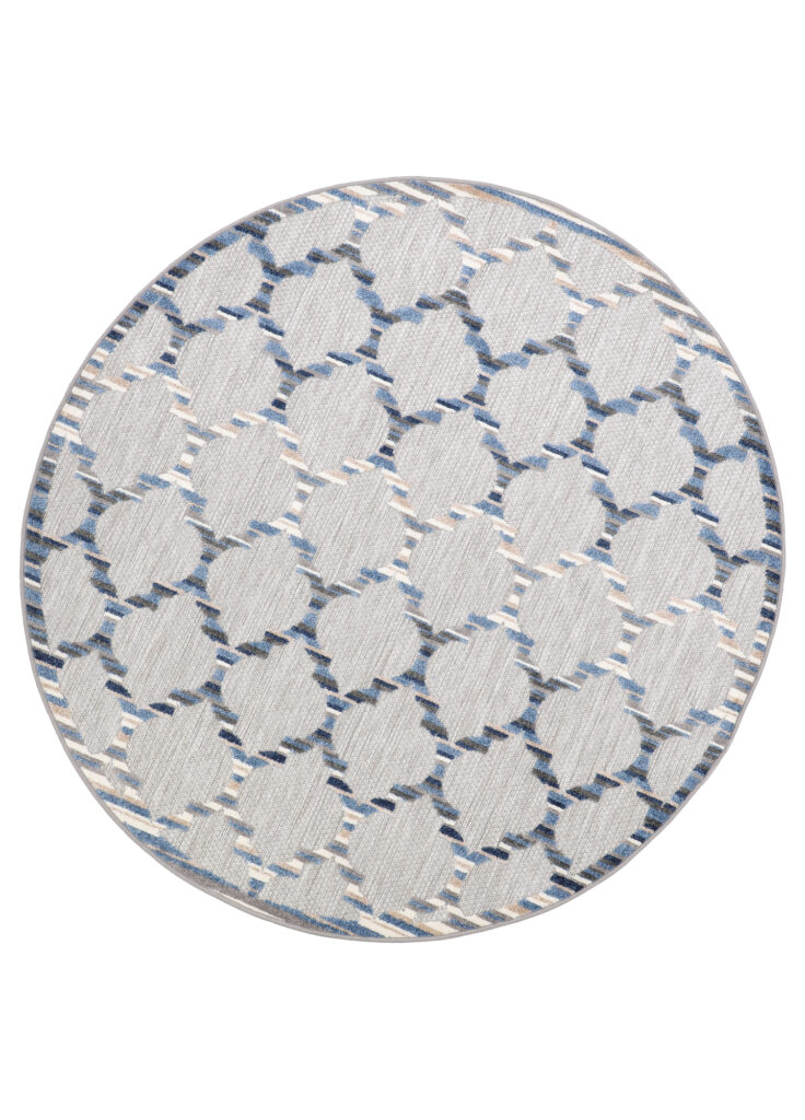 Alfombra Exterior Patio Redonda Gris Azul Trellis