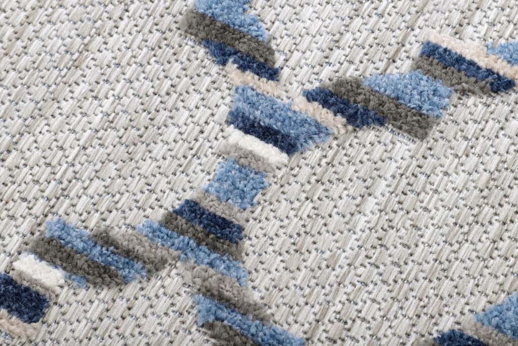 Alfombra Exterior Patio Redonda Gris Azul Trellis