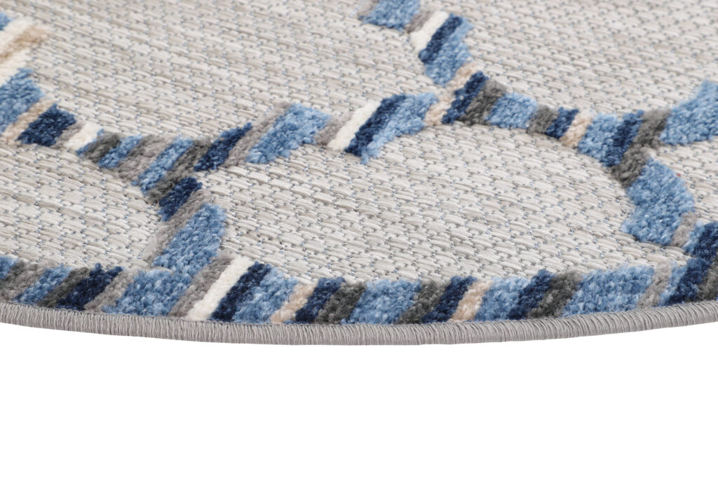 Alfombra Exterior Patio Redonda Gris Azul Trellis