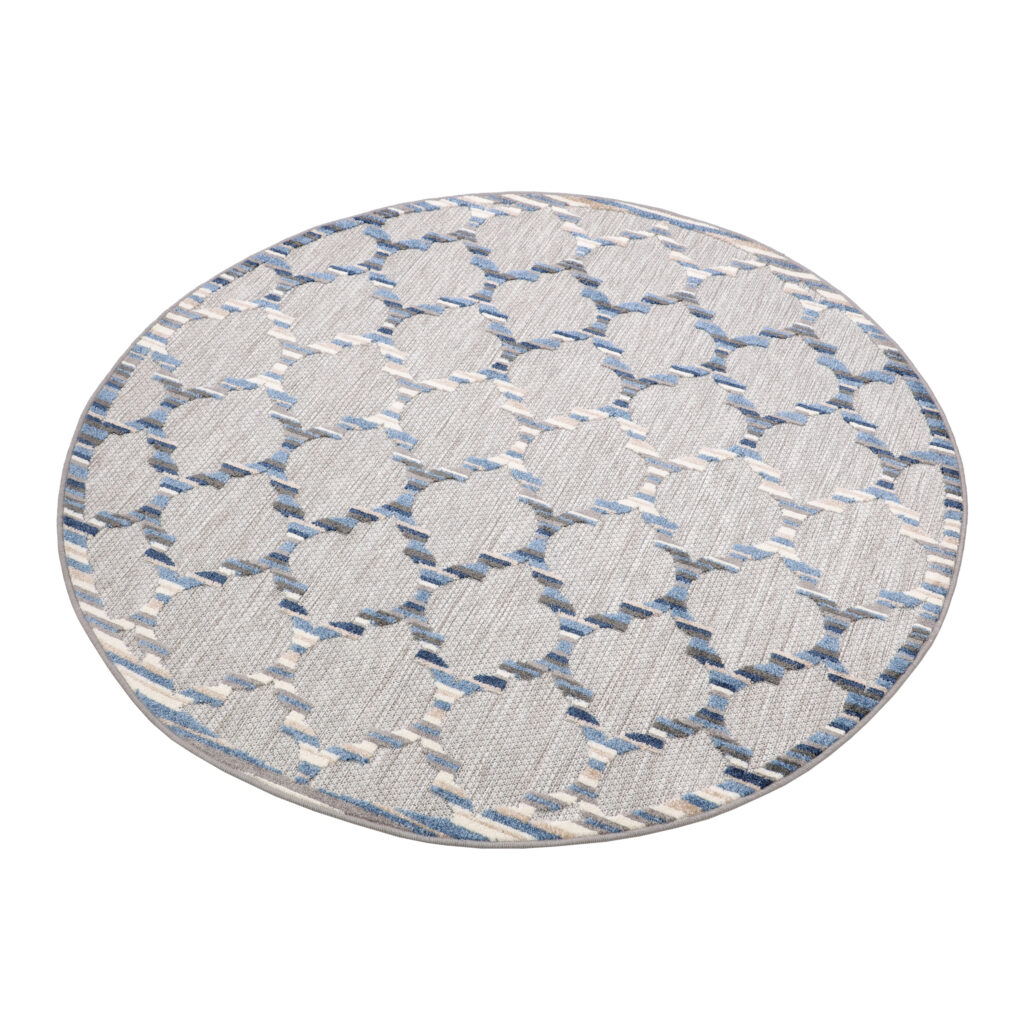 Alfombra Exterior Patio Redonda Gris Azul Trellis