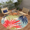 Alfombra Exterior Patio Redonda Multicolores Hojas