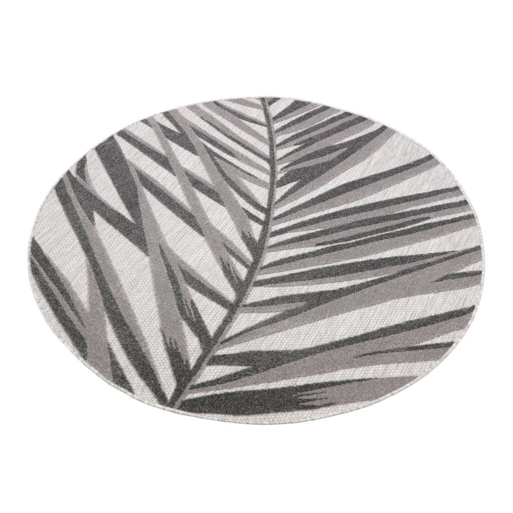 Alfombra Exterior Patio Redonda Gris Beige Hojas