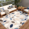Alfombra Exterior Patio Gris Azul Hojas