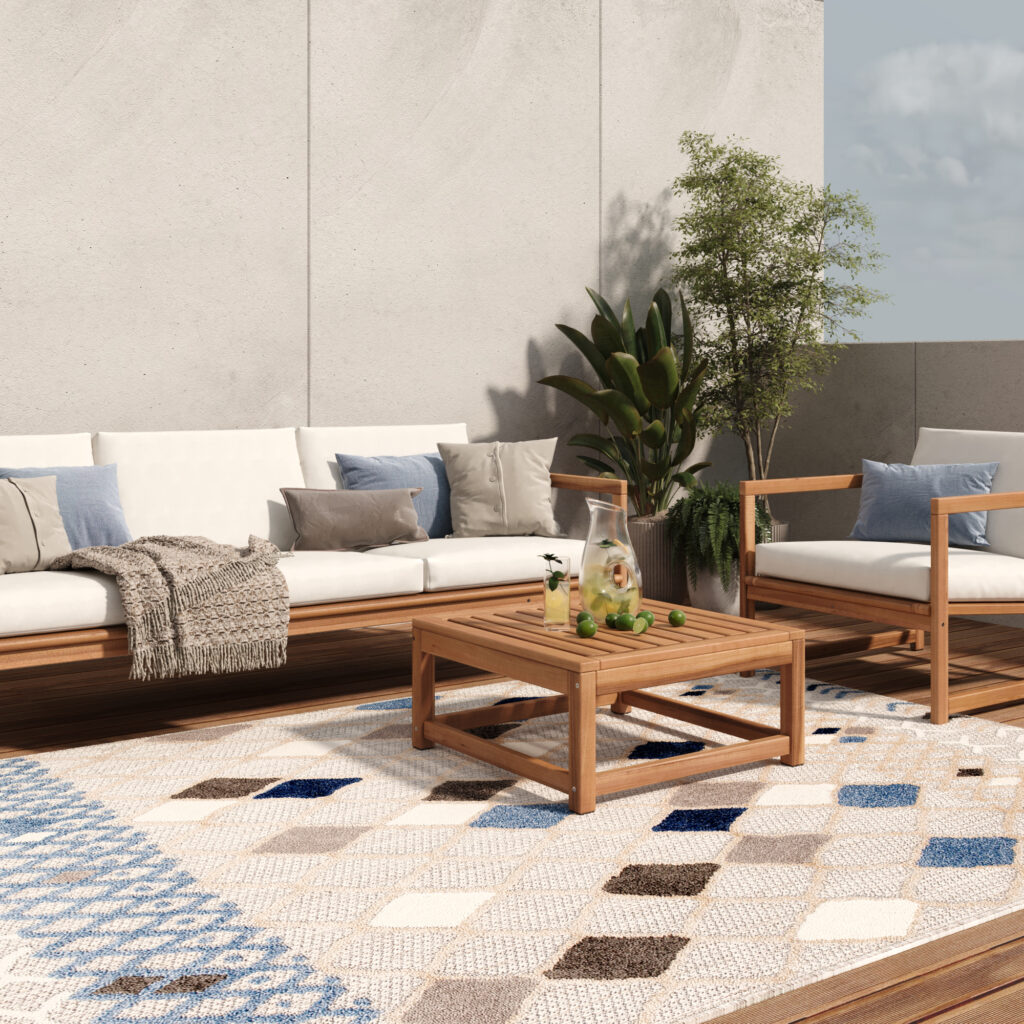 Alfombra Exterior Patio Gris Azul Étnico
