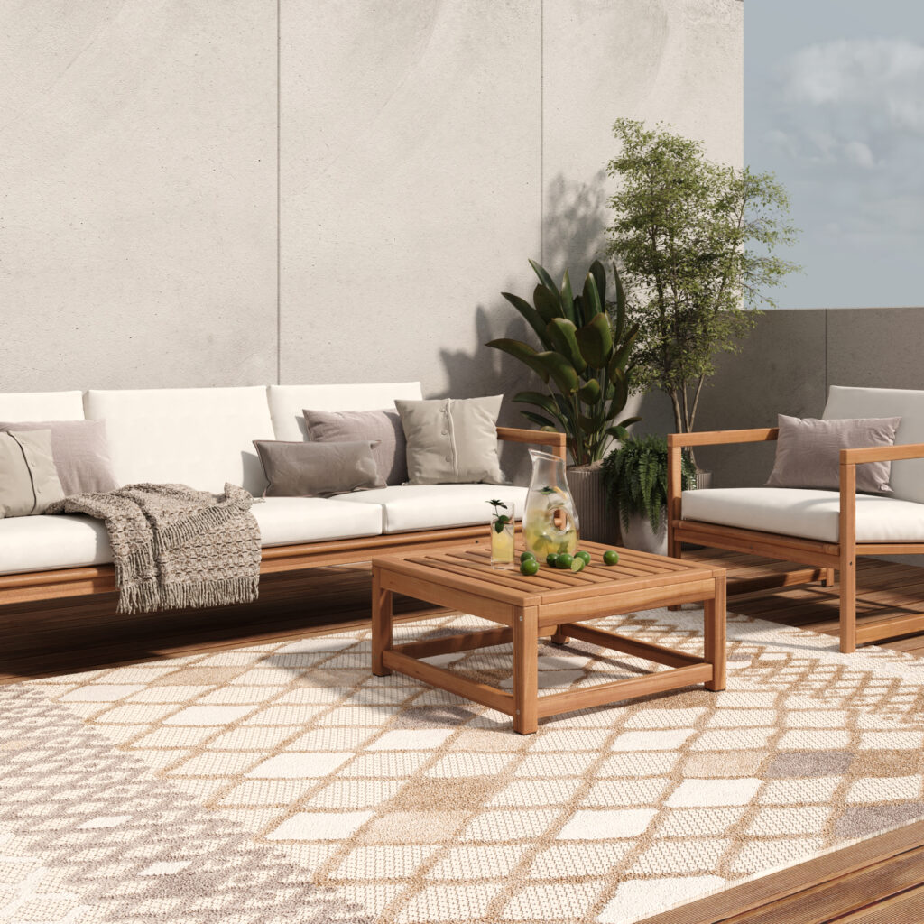 Alfombra Exterior Patio Gris Crema Étnico