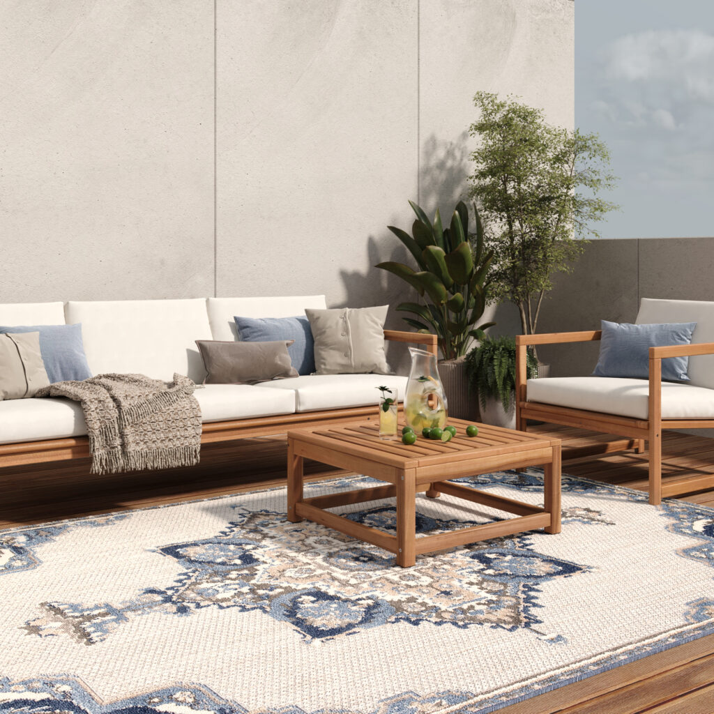Alfombra Exterior Patio Gris Azul Vintage
