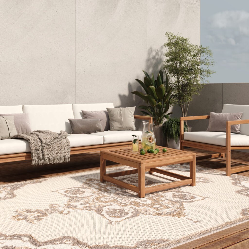 Alfombra Exterior Patio Crema Beige Vintage