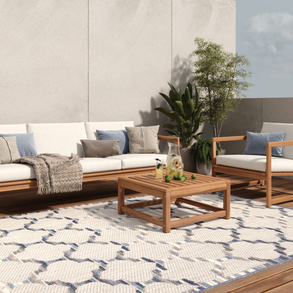 Alfombra Exterior Patio Gris Azul Trellis