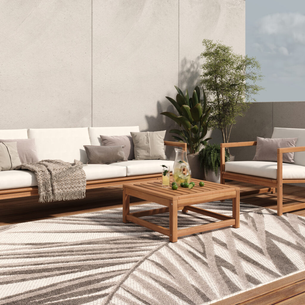 Alfombra Exterior Patio Gris Beige Hojas