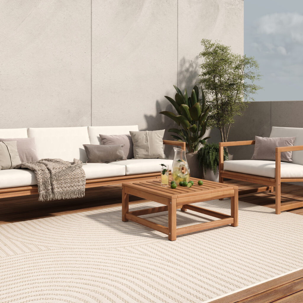 Alfombra Exterior Patio Crema Líneas