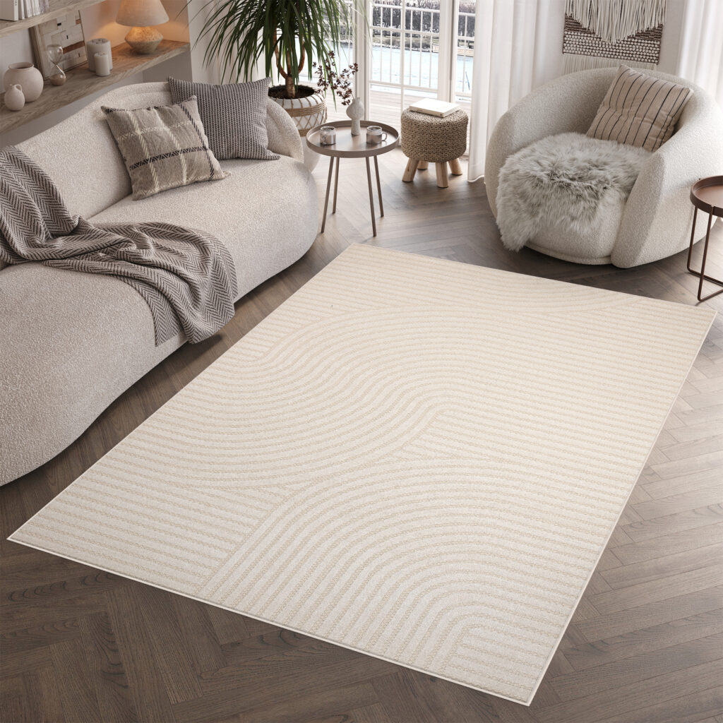 Alfombra Exterior Patio Crema Líneas