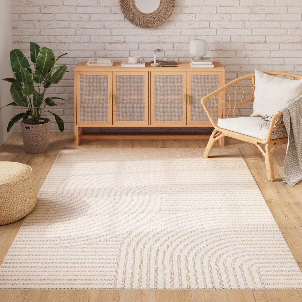 Alfombra Exterior Patio Crema Líneas