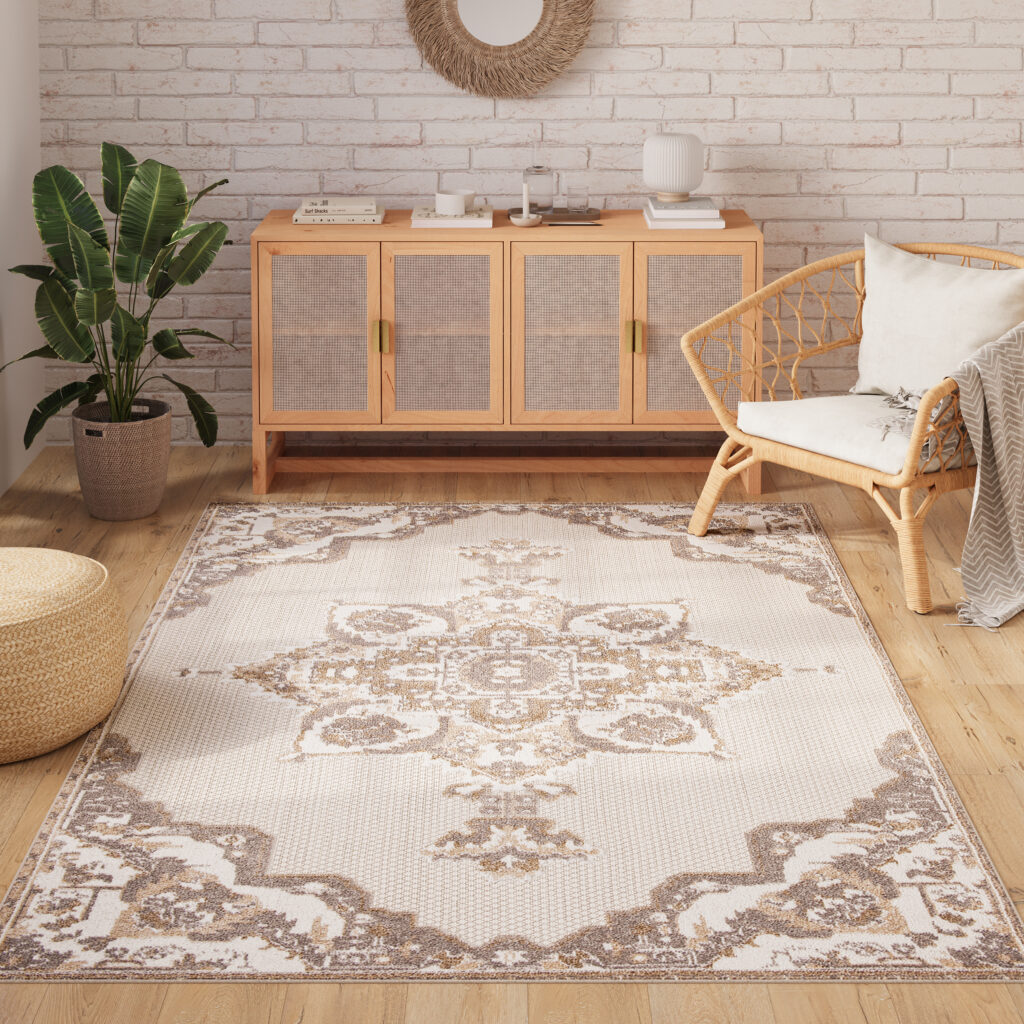 Alfombra Exterior Patio Crema Beige Vintage