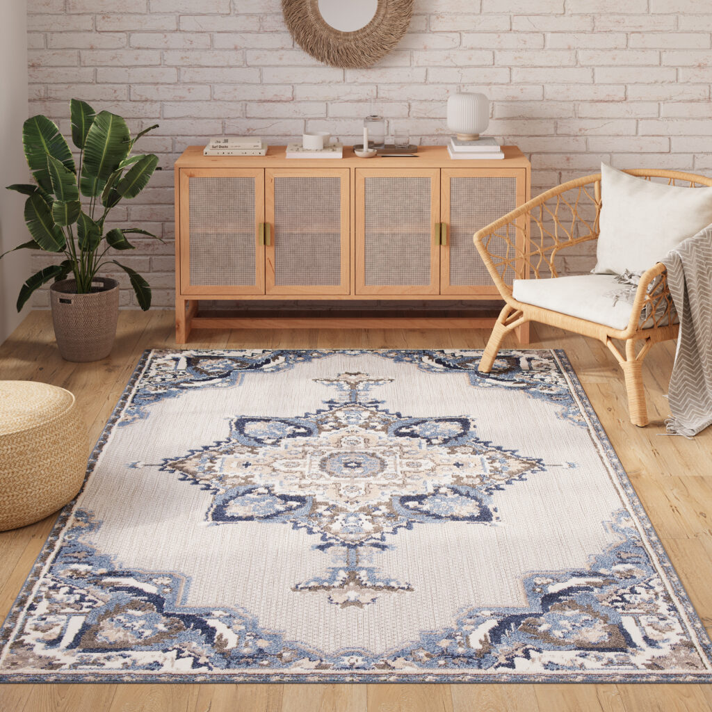 Alfombra Exterior Patio Gris Azul Vintage