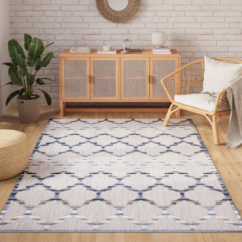 Alfombra Exterior Patio Gris Azul Trellis