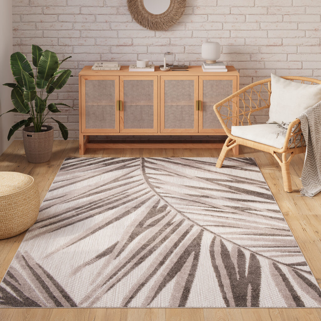 Alfombra Exterior Patio Gris Beige Hojas