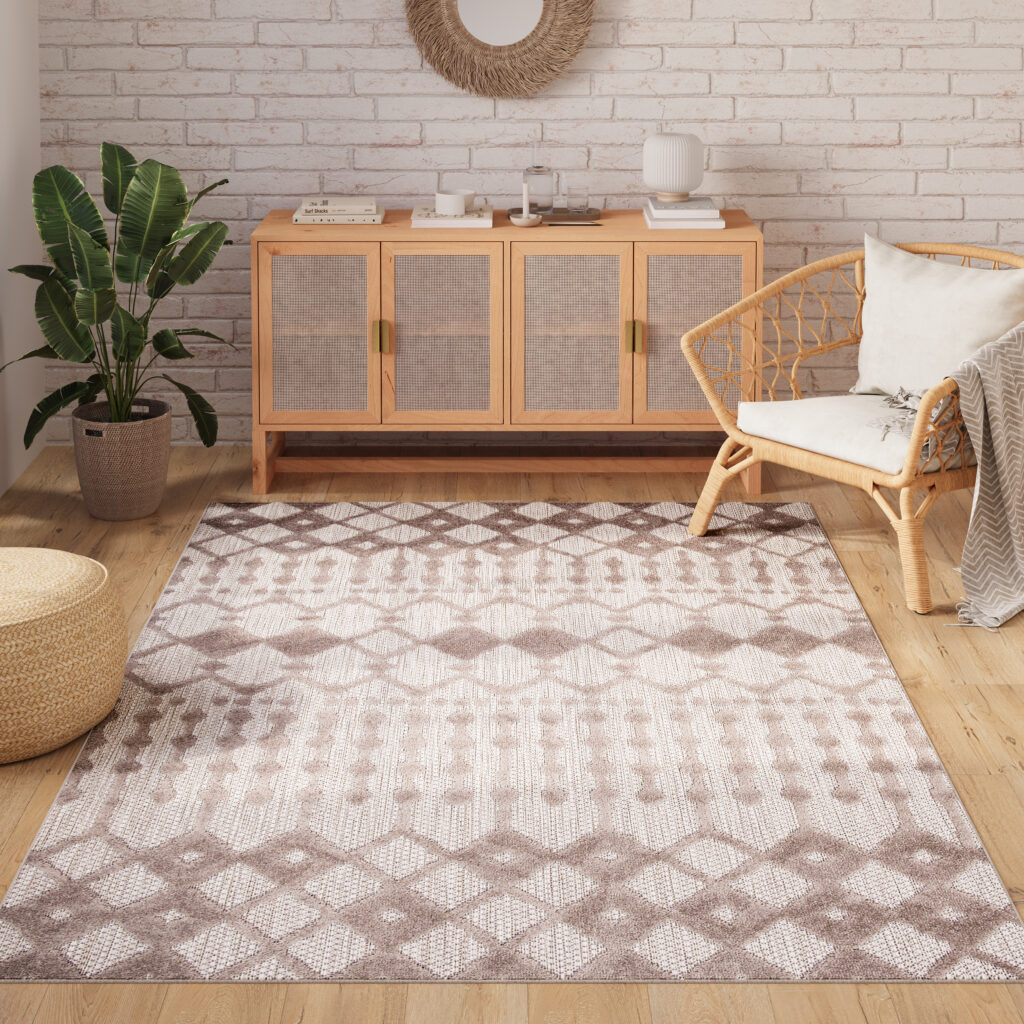Alfombra Exterior Patio Gris Beige Étnico