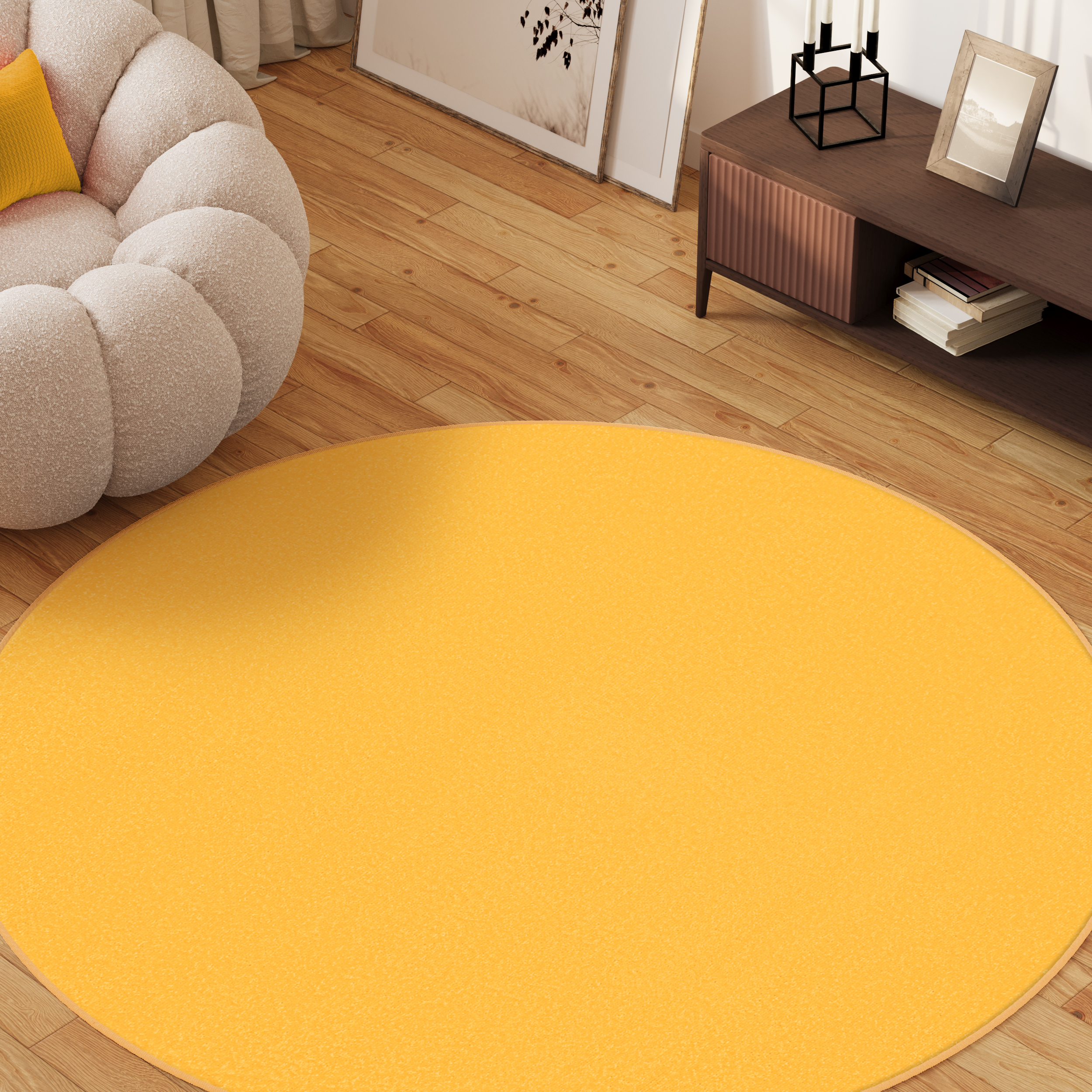 Alfombra Mono Redonda Interior Exterior Amarillo