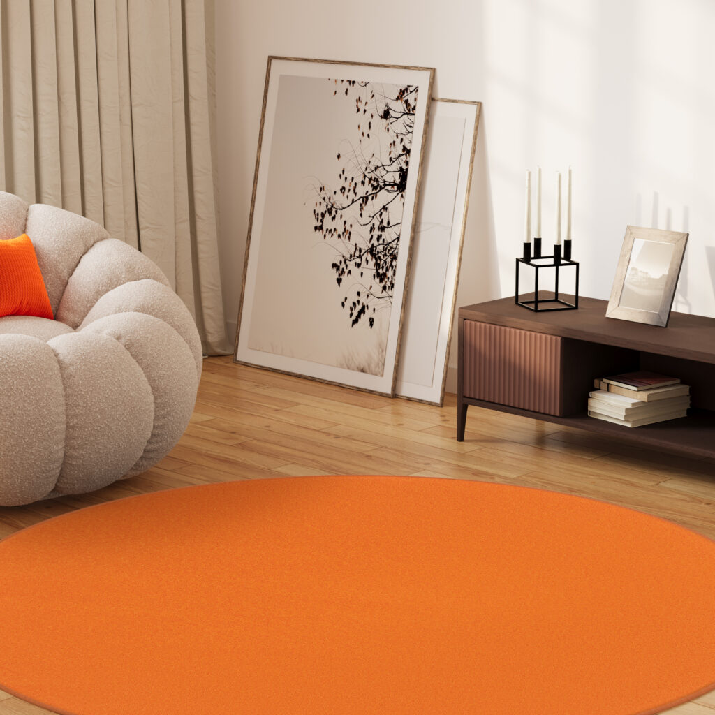 Alfombra Mono Redonda Interior Exterior Naranja