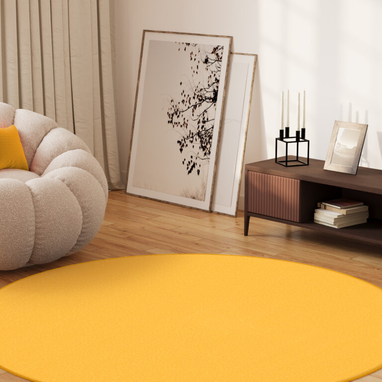 Alfombra Mono Redonda Interior Exterior Amarillo