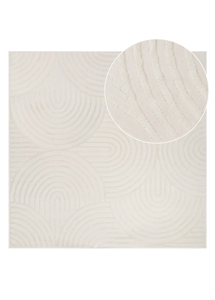 Alfombra Hygge Cuadrada Blanco Roto Óvalos