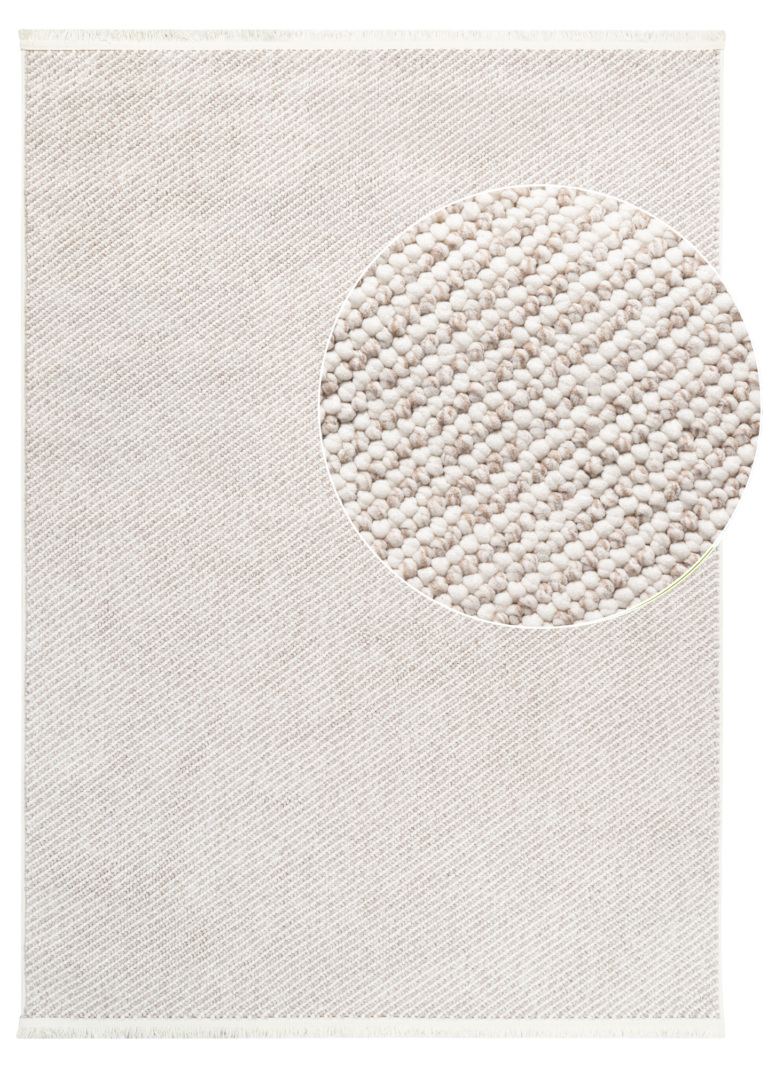 Alfombra Agra Beige con Flecos Blancos